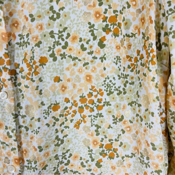 Lauren Conrad cream peach gold floral tie button front top small - Picture 3 of 8
